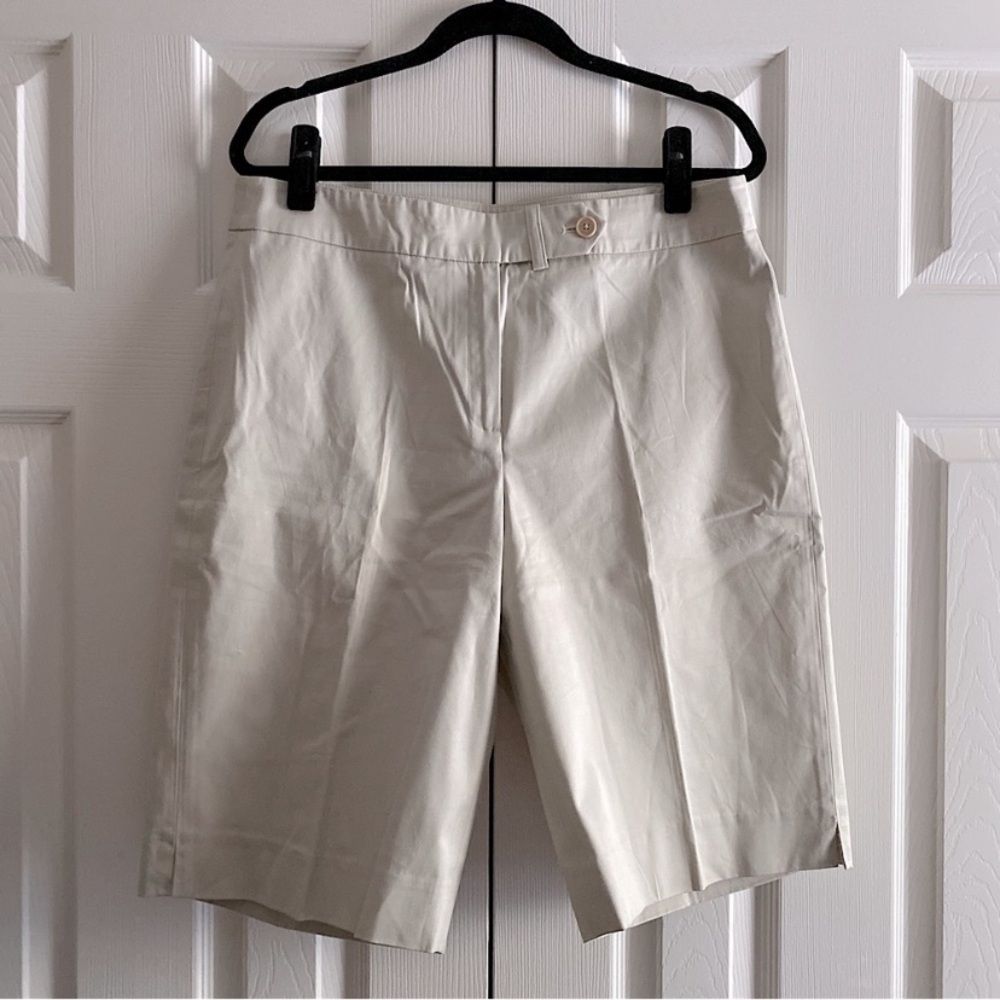 JONES NEW YORK COTTON STRETCH BERMUDA SHORTS PREPPY COASTAL Light Khaki Beige 14